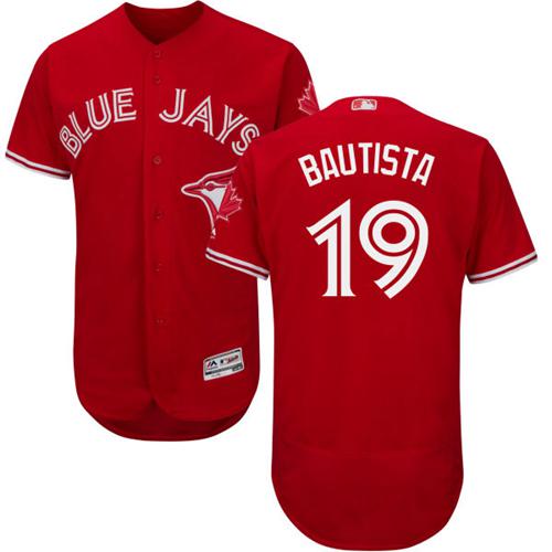 Blue Jays #19 Jose Bautista Red Flexbase Authentic Collection Canada Day Stitched MLB Jersey